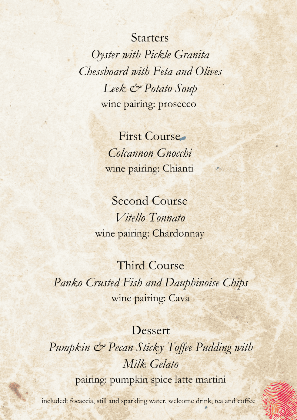 Feast of Samhain Supper Club Menu 1